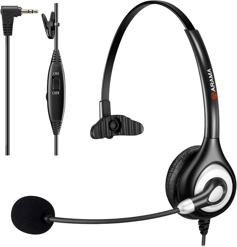 Arama Cordless Phone Headset for Landline Phone, 2.5mm Jack Telephone Headset with Noise-Cancelling Mic & Volume Control, Wired Headset Compatible with Panasonic AT&T Vtech Uniden - Image 1